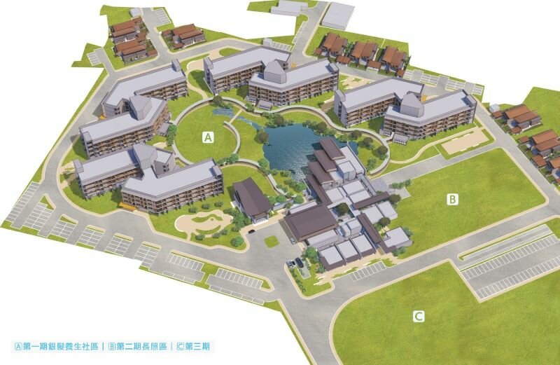 佔地九點二公頃的日昇月好海岸村採分期興建，第一期「銀髮養生社區」、第二期「長照區」硬體工程預計分別於2028、2030年完工。(圖片來源/東基醫療財團法人)
