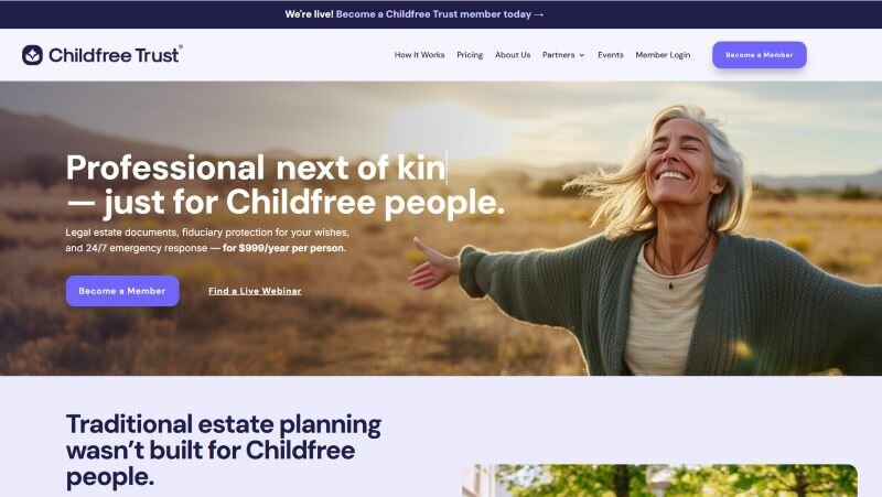 無子女成年人，一站式生成遺囑、信託。(圖片來源／Childfree Trust)